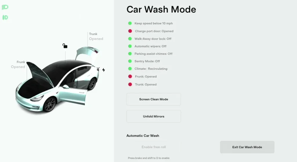 tesla car wash mode