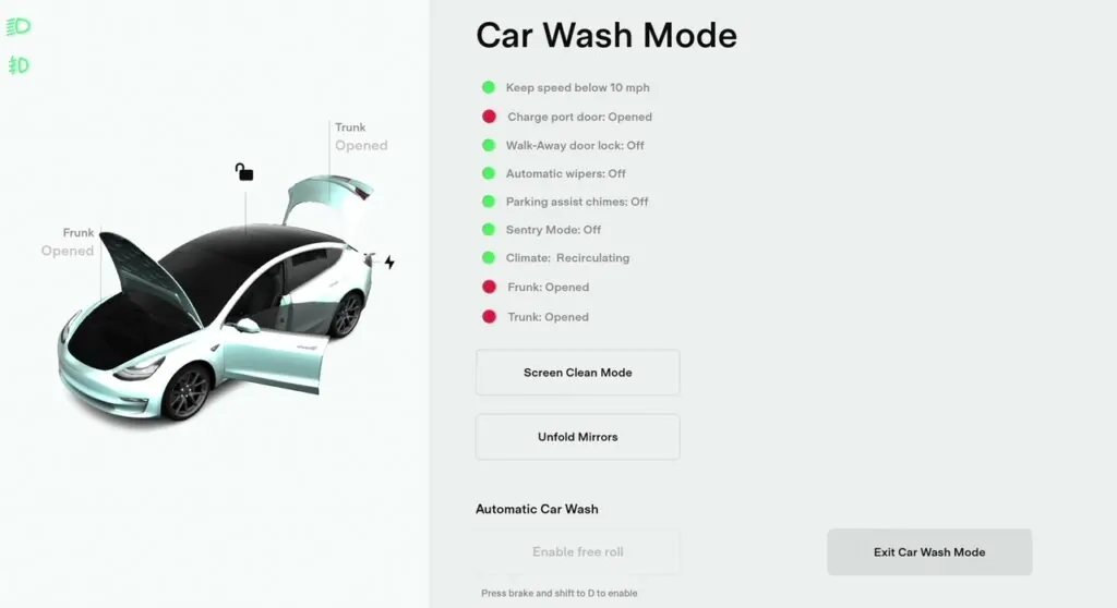 tesla car wash mode